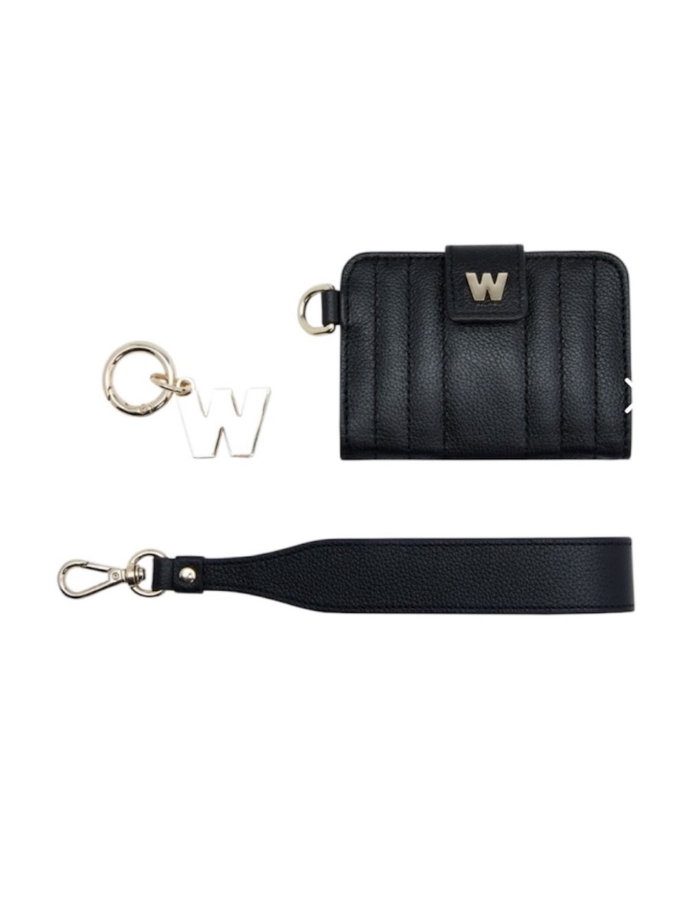 WOLF Black Quilted Wristlet Clutch with Gold Hardware